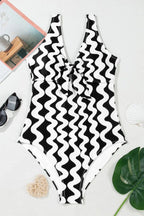 Tied Front Contrast Striped One-Piece Swimsuit - Qu!rk Boutique