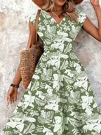 Full Size Printed V-Neck Tiered Maxi Dress Plus Size - Qu!rk Boutique