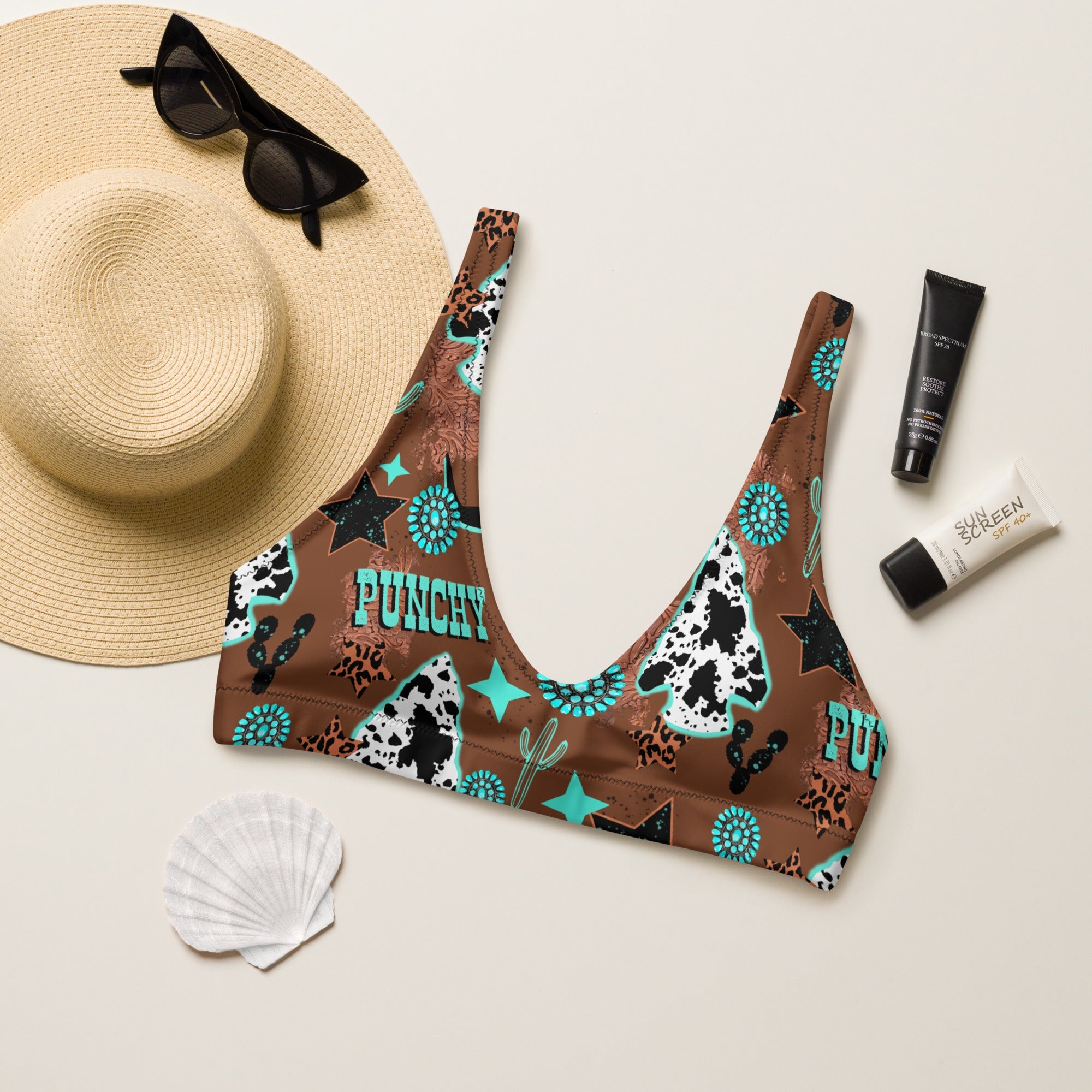 Ready to Ship Yeehaw Cow print Bikini Top size MEDIUM