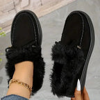 Bow Furry Round Toe Flat Slip-Ons - Qu!rk Boutique