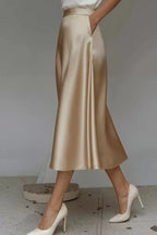Satin A-Line Midi Skirt - Qu!rk Boutique