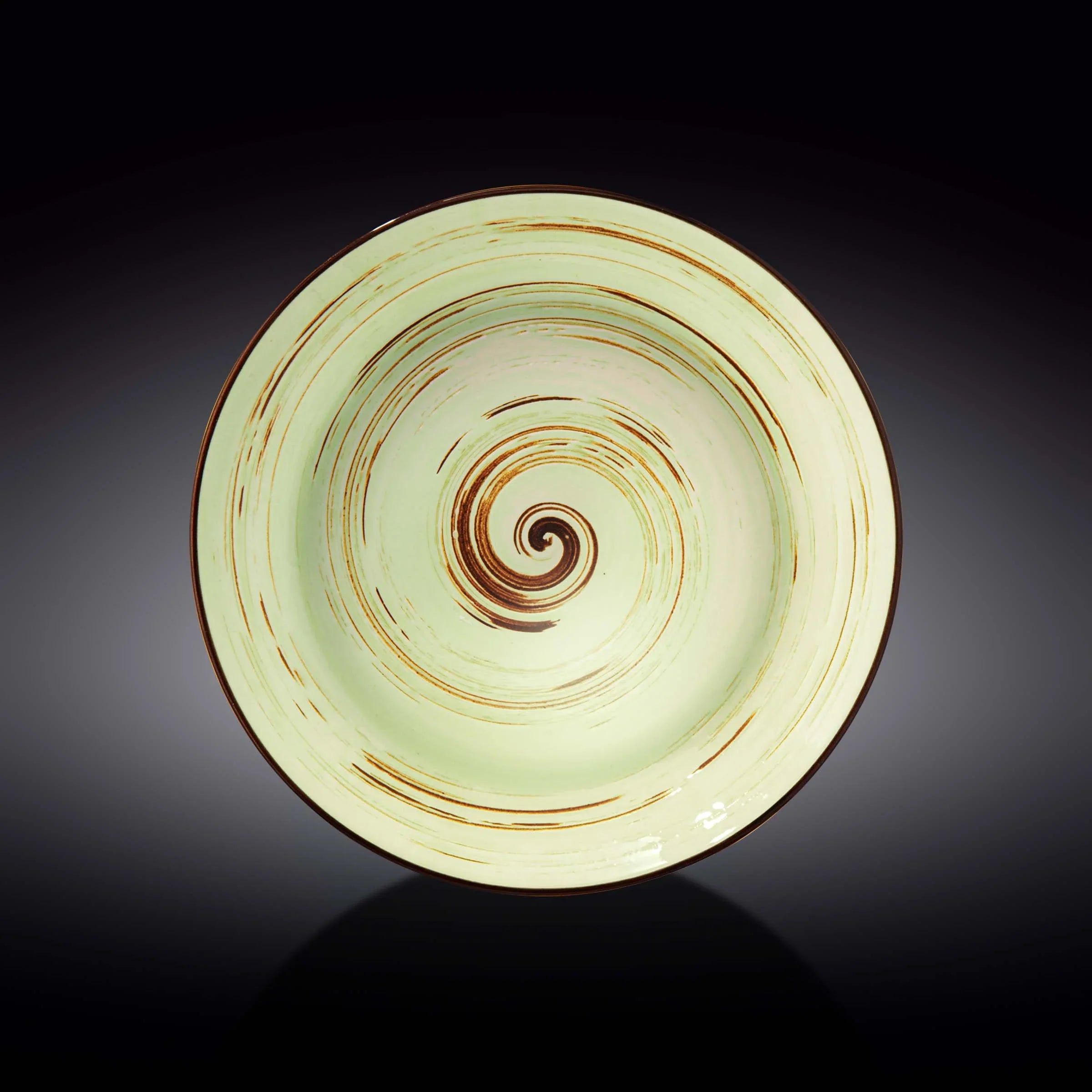 Artist-designed ceramic plate with green and brown spiral, Qu!rk Boutique unique gift
