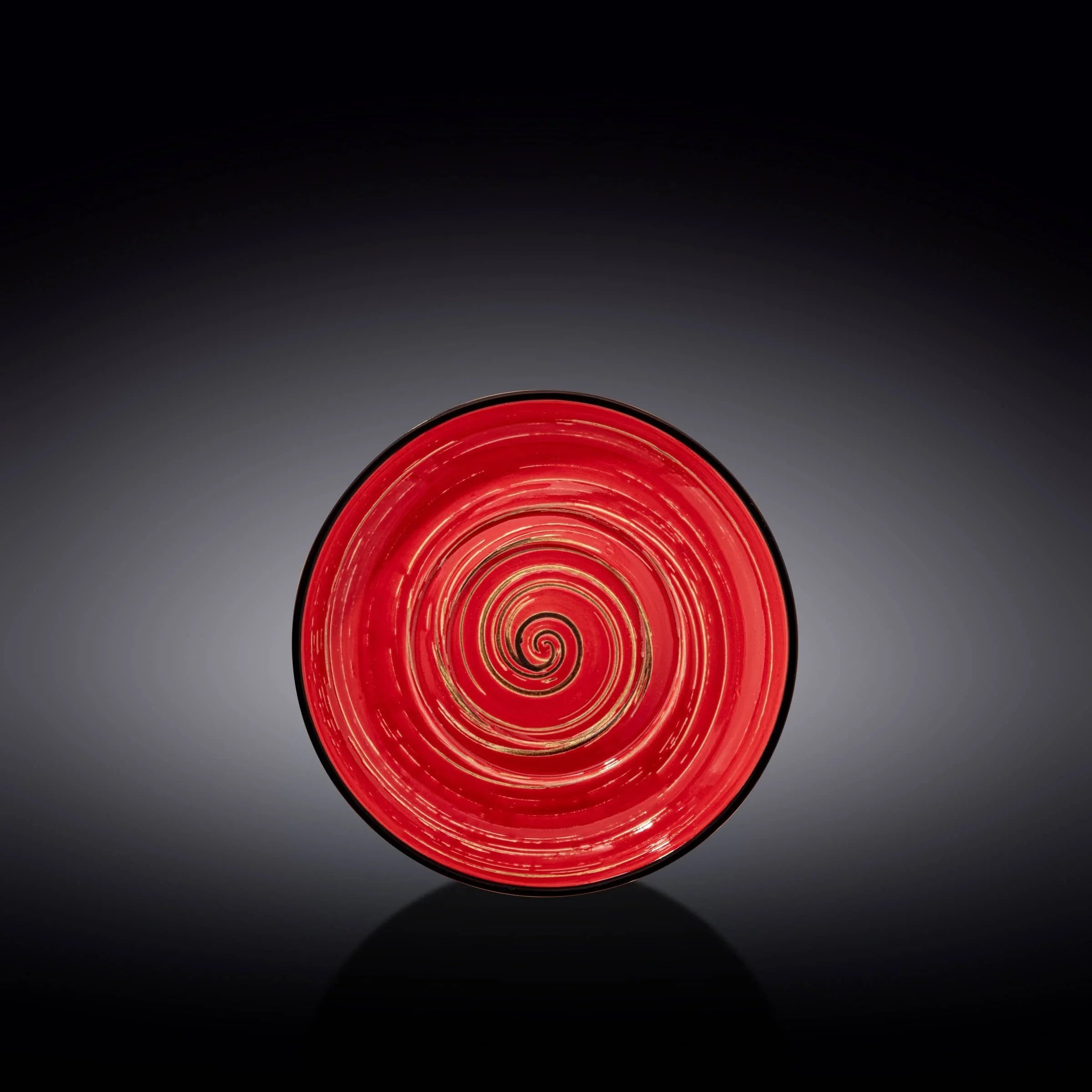 Red spiral artist-designed decorative plate, cosmic home décor, Qu!rk Boutique exclusive