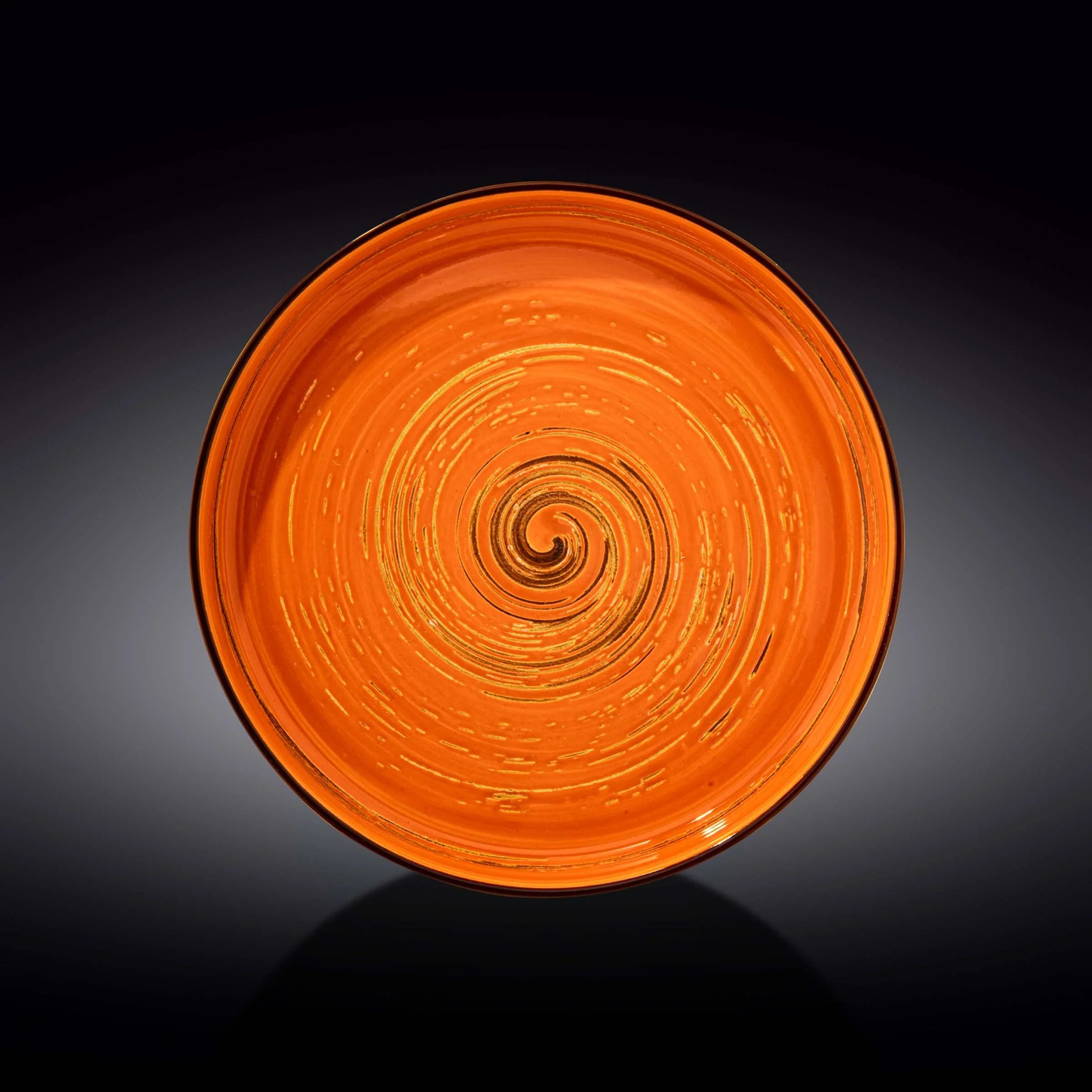 Handcrafted orange glass plate with spiral design, artist-made, Qu!rk Boutique giftware
