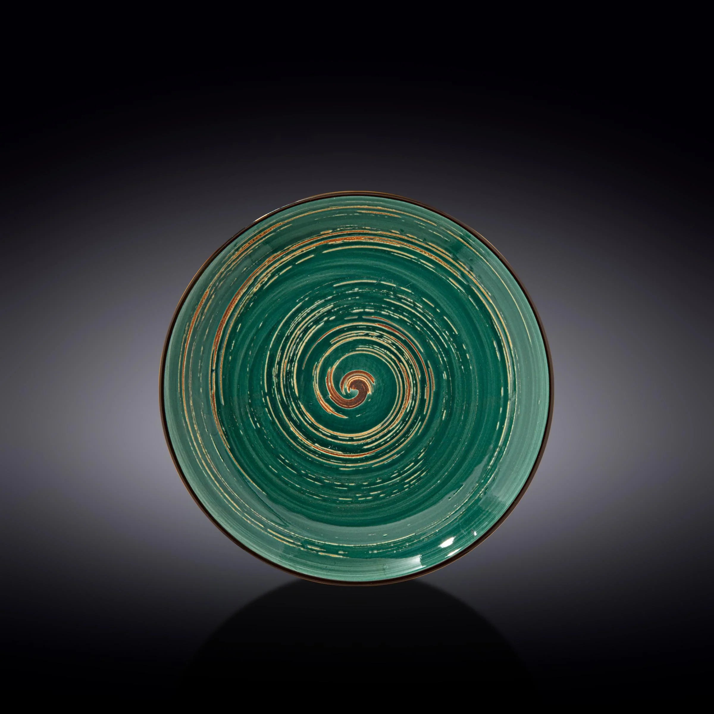 Artist-designed green spiral plate with cosmic swirl, Qu!rk Boutique sustainable gift