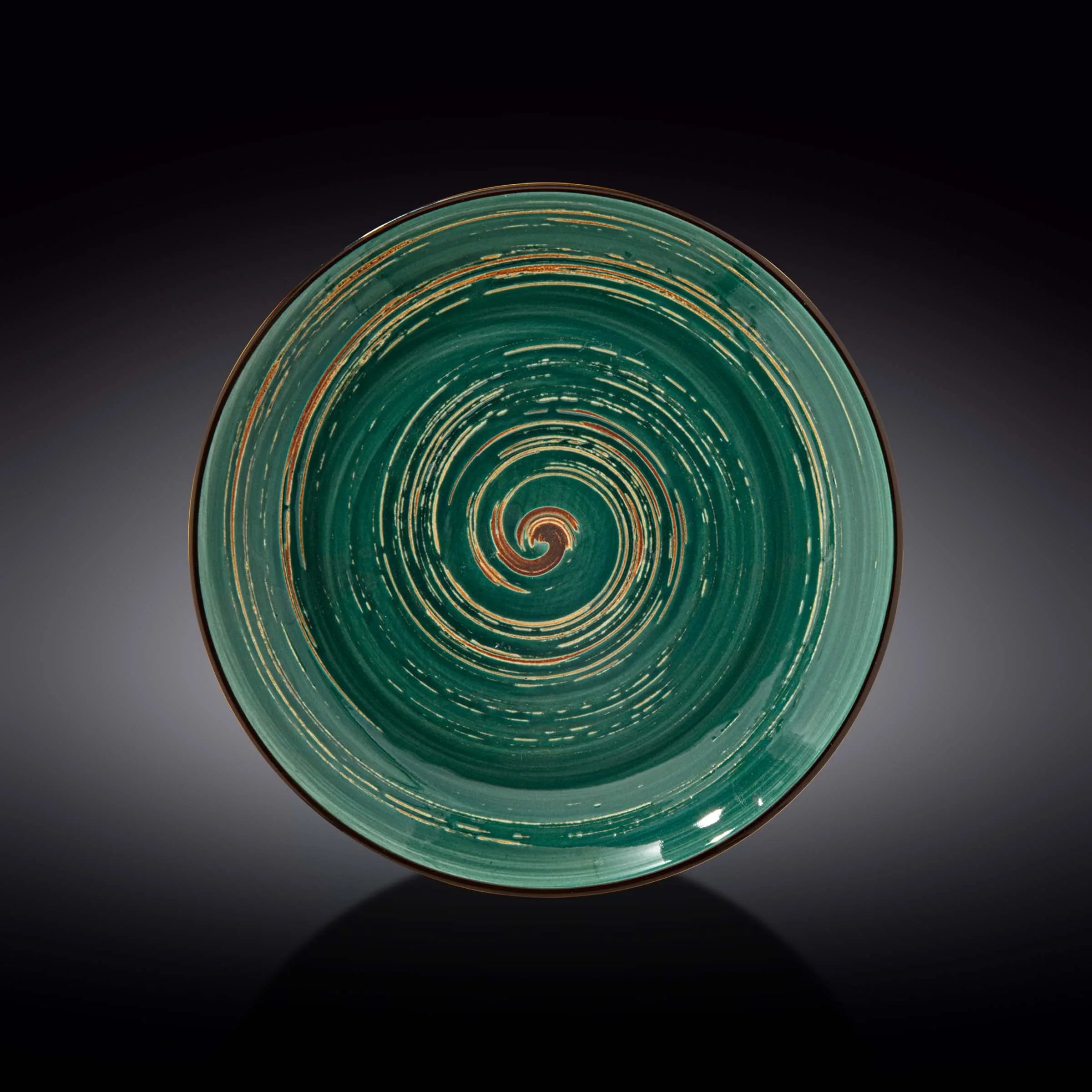 Green ceramic plate with gold spiral design, artist-made, Qu!rk Boutique giftware