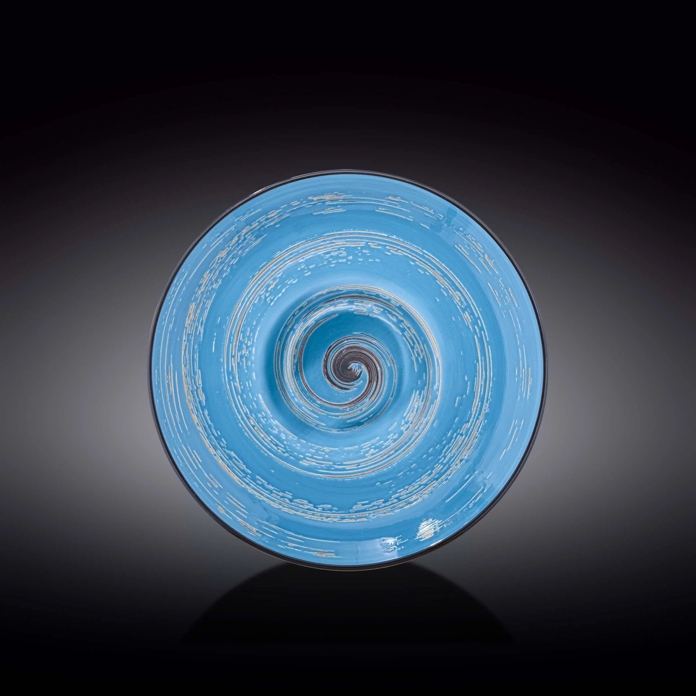 Artist-designed blue ceramic plate with cosmic swirl pattern, Qu!rk Boutique gift