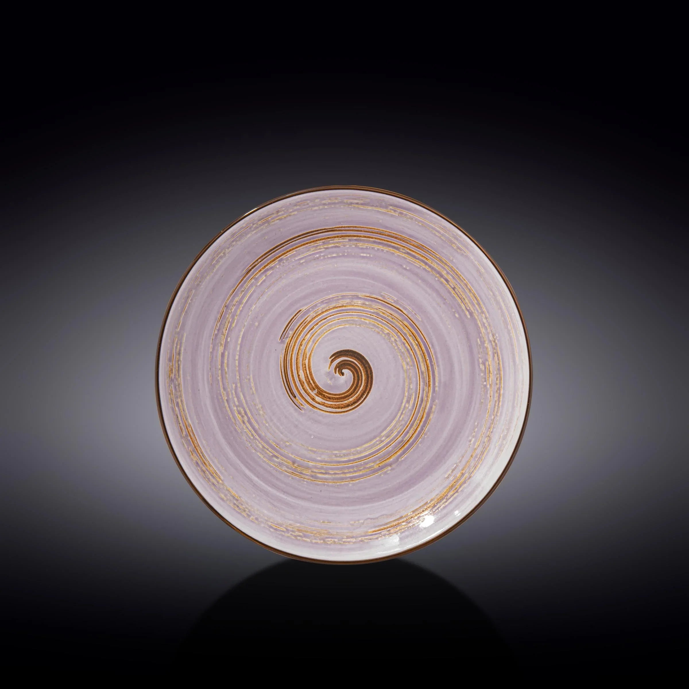 Handcrafted ceramic plate with gold and lavender spiral design, Qu!rk Boutique artist-made decor