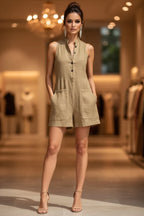 Full Size Sleeveless Button-Front Romper with Pockets Plus Size - Qu!rk Boutique