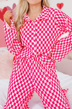 Checkerboard Print Long Sleeve Top and Pants Set - Qu!rk Boutique