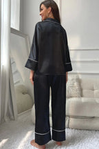 Contrast Piping Button-Up Top and Pants Pajama Set - Qu!rk Boutique