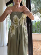 Floral Smocked Strapless Maxi Dress - Qu!rk Boutique