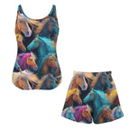 Baha Ranch Colorful Horses Pajama Lounge Tank Shorts Set Made in America - Qu!rk Boutique