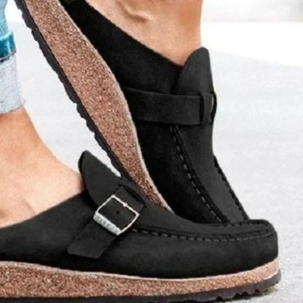Round Toe Low Heel Buckle Loafers - Qu!rk Boutique