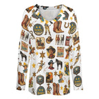 Baha Ranch Long Sleeve Vintage Cowboy Collage Top - Qu!rk Boutique