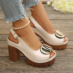 Peep Toe Block Heels Sandals - Qu!rk Boutique
