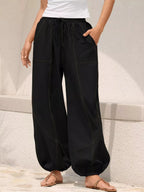 Casual Loose Fit Drawstring Waist Harem Joggers - Qu!rk Boutique