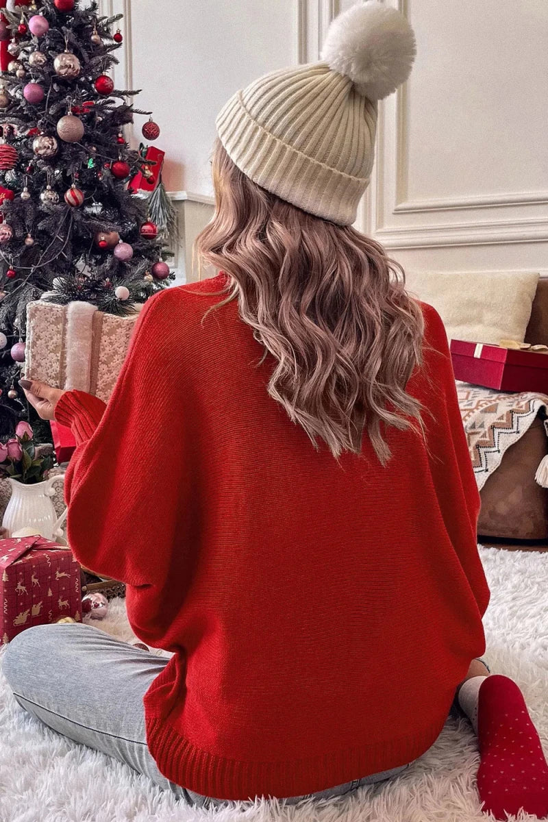 Double Take Full Size Merry Christmas Turtleneck Long Sleeve Sweater - Qu!rk Boutique