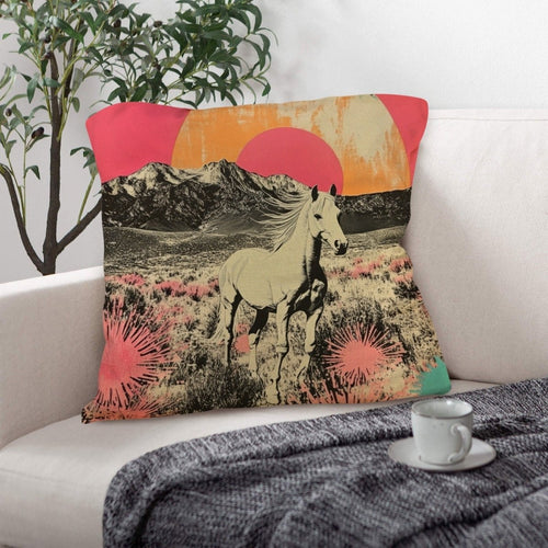 Baha Ranch Retro Pop Western Albino Steed Pillow Case Made in America - Qu!rk Boutique