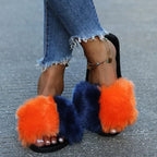 💙 Fuzzy Open Toe Flats - Qu!rk Boutique