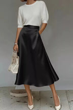 Satin A-Line Midi Skirt - Qu!rk Boutique