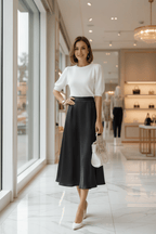 Satin A-Line Midi Skirt - Qu!rk Boutique