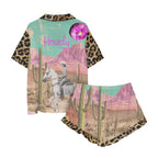 Baha Ranch Retro Pop Western Leopard Desert Cowgirl Satin Pajamas - Qu!rk Boutique