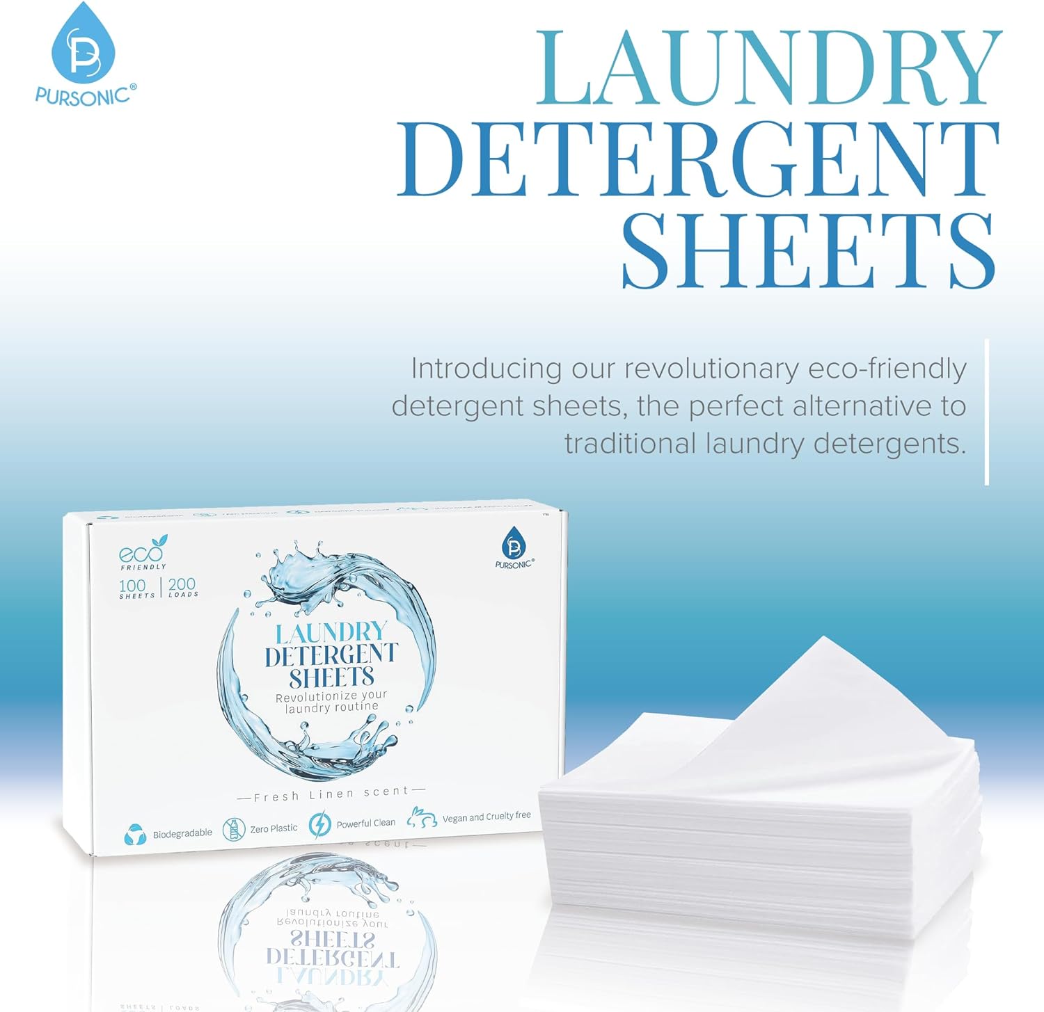 Natural Laundry Detergent Sheets, Eco Friendly– Fresh Linen Scent