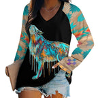 Baha Ranch Western Native Wolf Long Sleeve Tee - Qu!rk Boutique