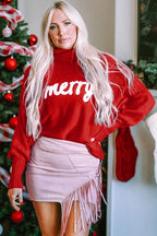 Double Take Full Size Merry Christmas Turtleneck Long Sleeve Sweater - Qu!rk Boutique