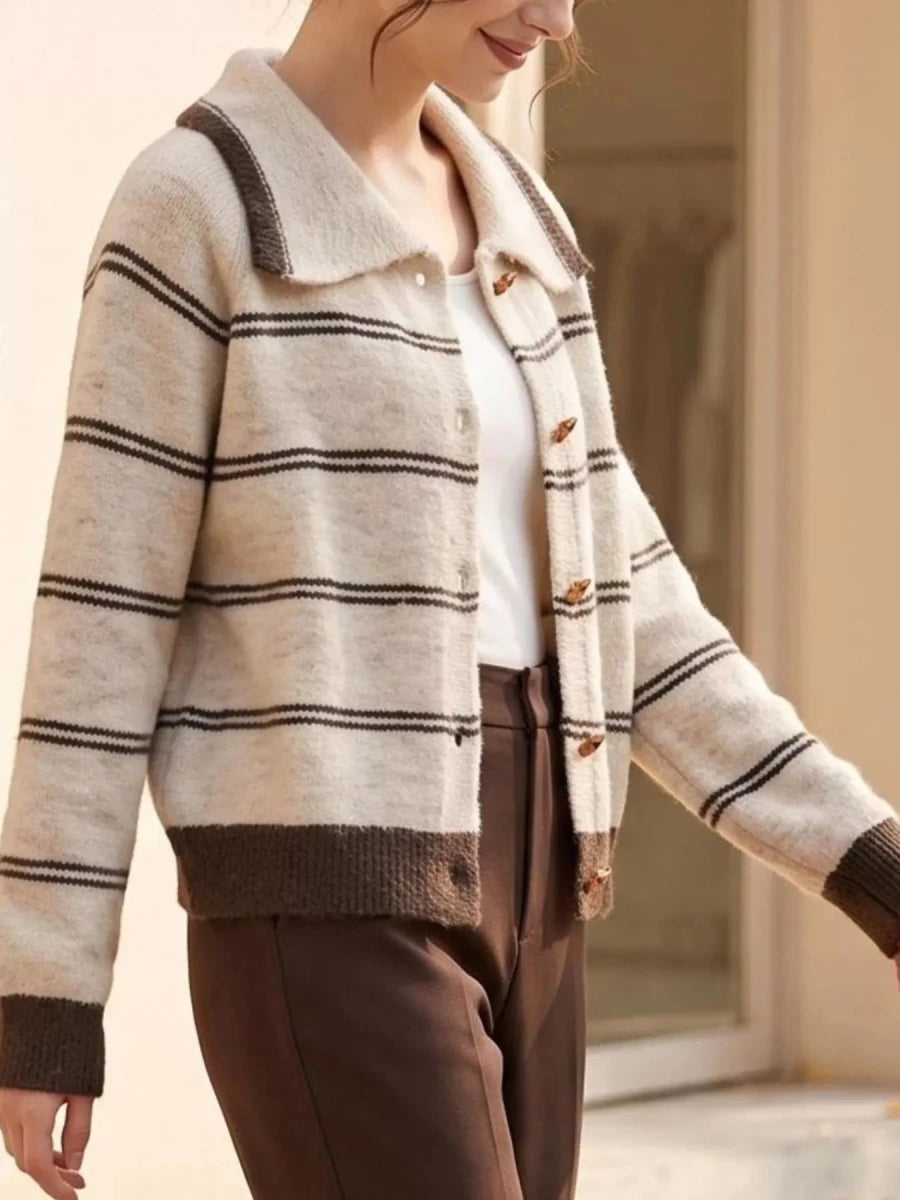Striped Button-Down Knit Cardigan - Qu!rk Boutique