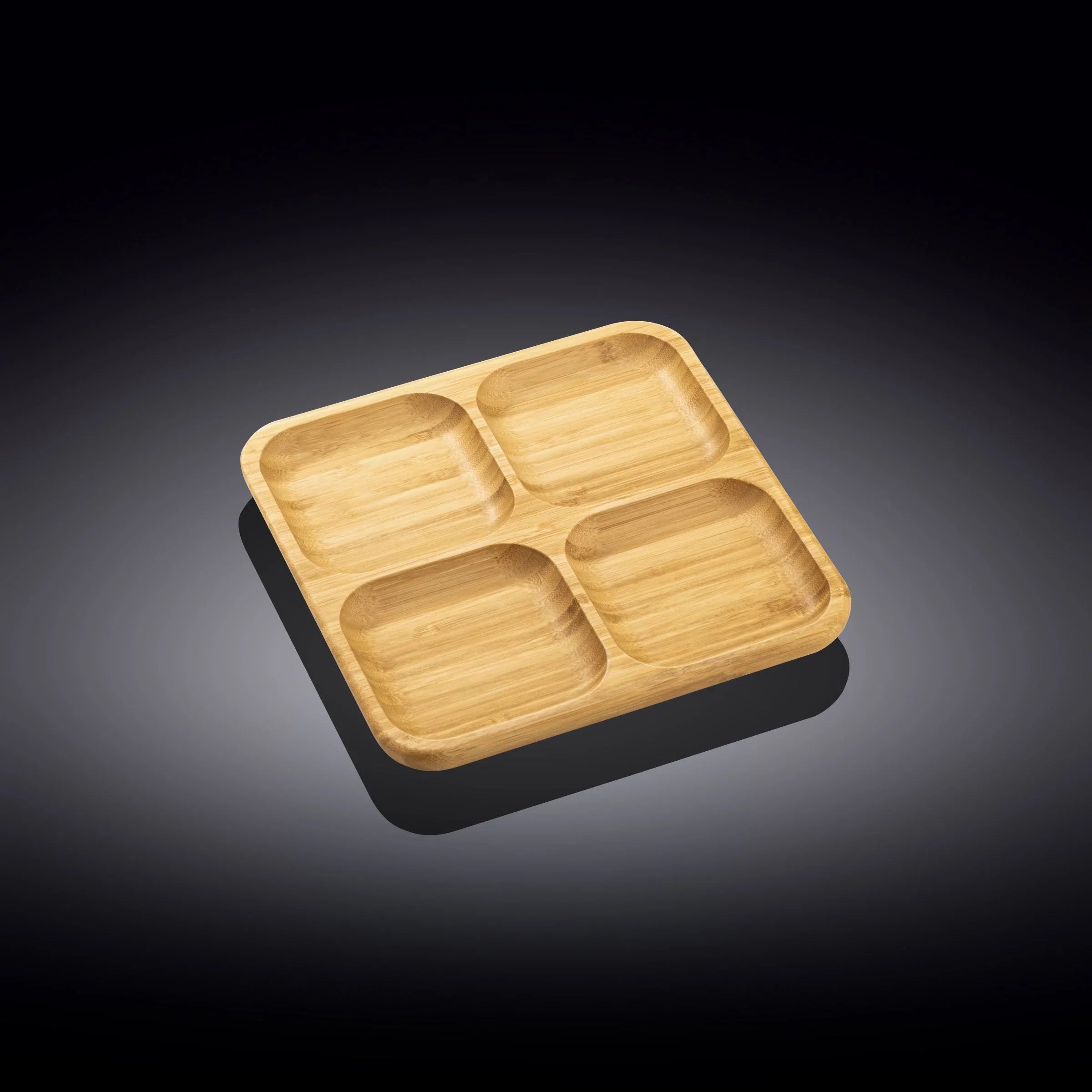 Eco-friendly bamboo four-compartment tray on a dark background, Qu!rk Boutique gift shop