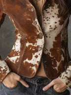 Cow Print Button Up Jacket - Qu!rk Boutique