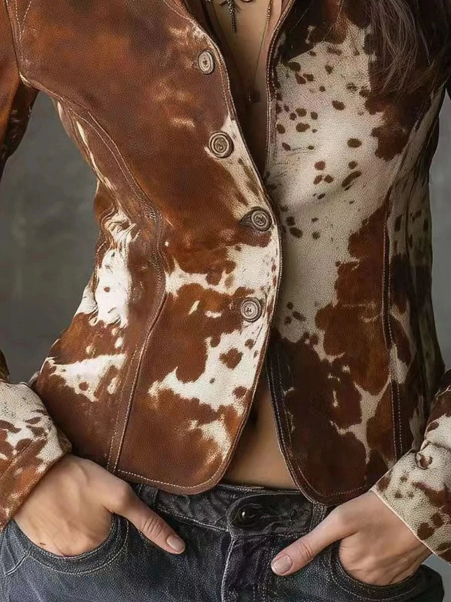 Cow Print Button Up Jacket - Qu!rk Boutique