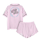 Baha Ranch Retro Pop Western Wild West Pink Pin Stripe Satin Pajamas - Qu!rk Boutique