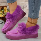 Bow Furry Round Toe Flat Slip-Ons - Qu!rk Boutique