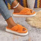 💙 Crisscross Open Toe Platform Slippers - Qu!rk Boutique