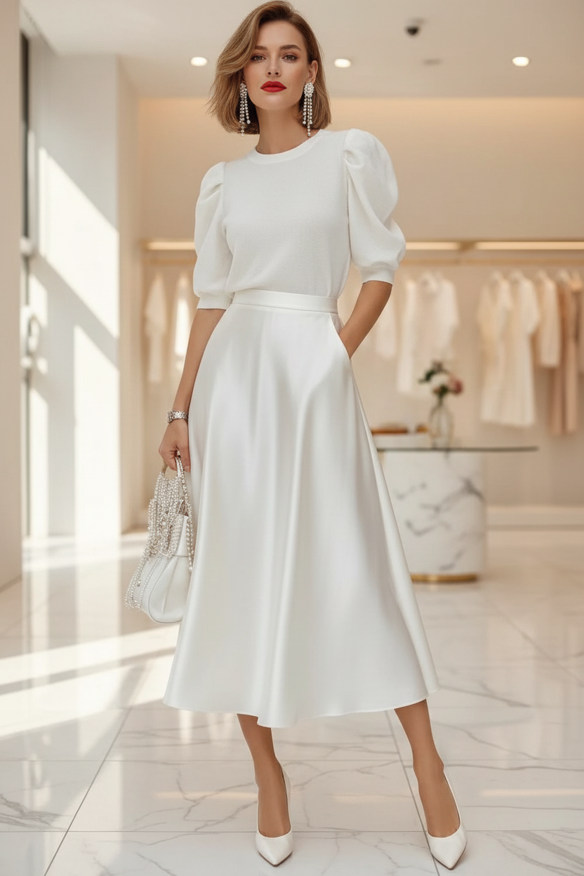 Satin A-Line Midi Skirt