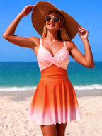 V-Neck Gradient One-Piece Swimsuit - Qu!rk Boutique