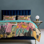 Baha Ranch Retro Pop Western 3-Piece Bedding Set (1 Duvet Cover + 2 Pillow Shams) – 102"×90" - Qu!rk Boutique