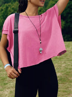 Cutout Back Short Sleeve T-Shirt - Qu!rk Boutique