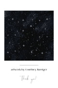 Dark starry night sky artwork with scattered bright stars and cosmic dust by Courtney Barriger