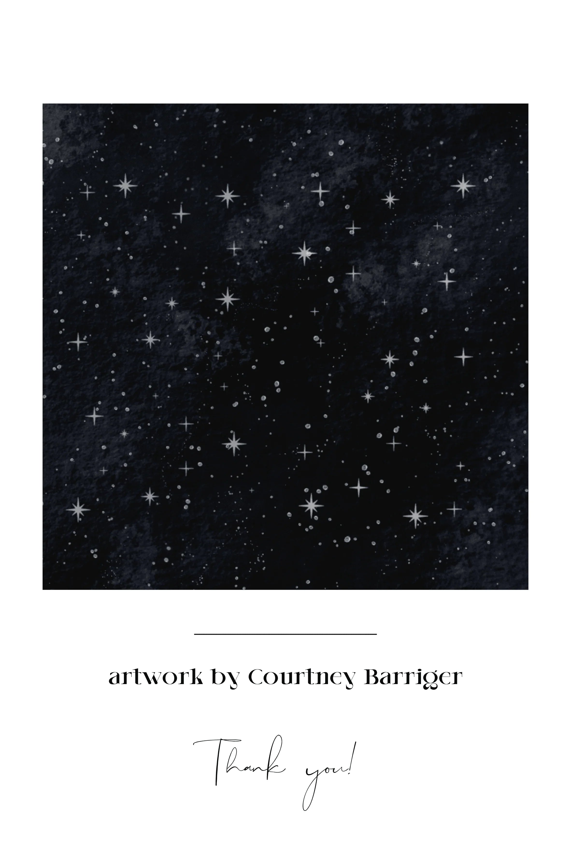 Dark starry night sky artwork with scattered bright stars and cosmic dust by Courtney Barriger