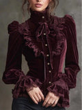 Velvet Long Sleeve Blouse - Qu!rk Boutique