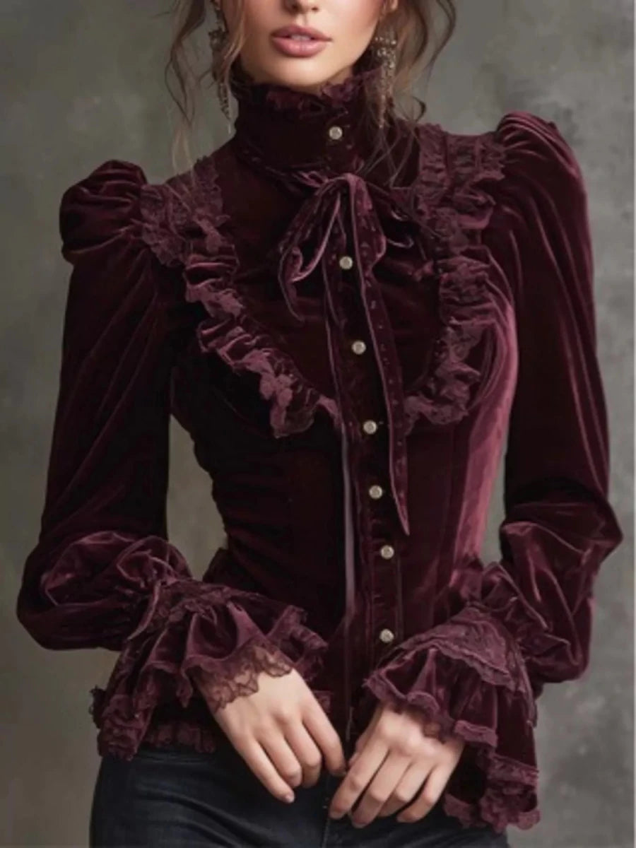 Velvet Long Sleeve Blouse - Qu!rk Boutique