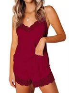 Lace Trim Cami and Shorts Lounge Set - Qu!rk Boutique
