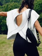 Cutout Back Short Sleeve T-Shirt - Qu!rk Boutique