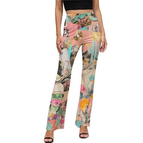 Baha Ranch Retro Pop Western Collage Flare Pants - Qu!rk Boutique