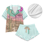 Baha Ranch Retro Pop Western Howdy Desert Cowgirl Satin Pajamas - Qu!rk Boutique