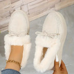 Bow Furry Round Toe Flat Slip-Ons - Qu!rk Boutique